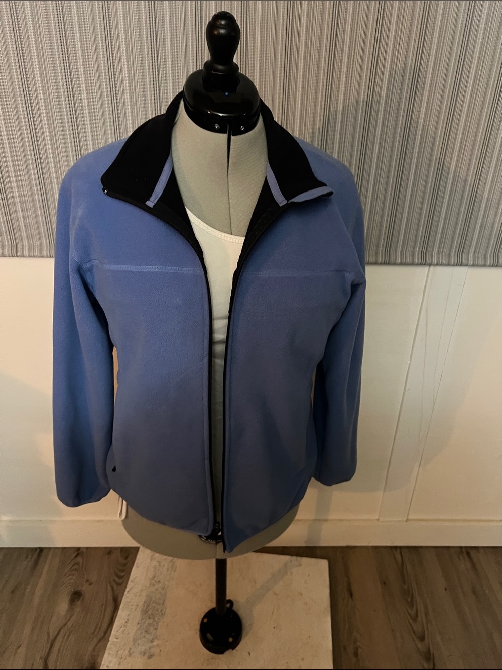 Lands' End Light Blue Fleece Utility Jacket with Black Trim